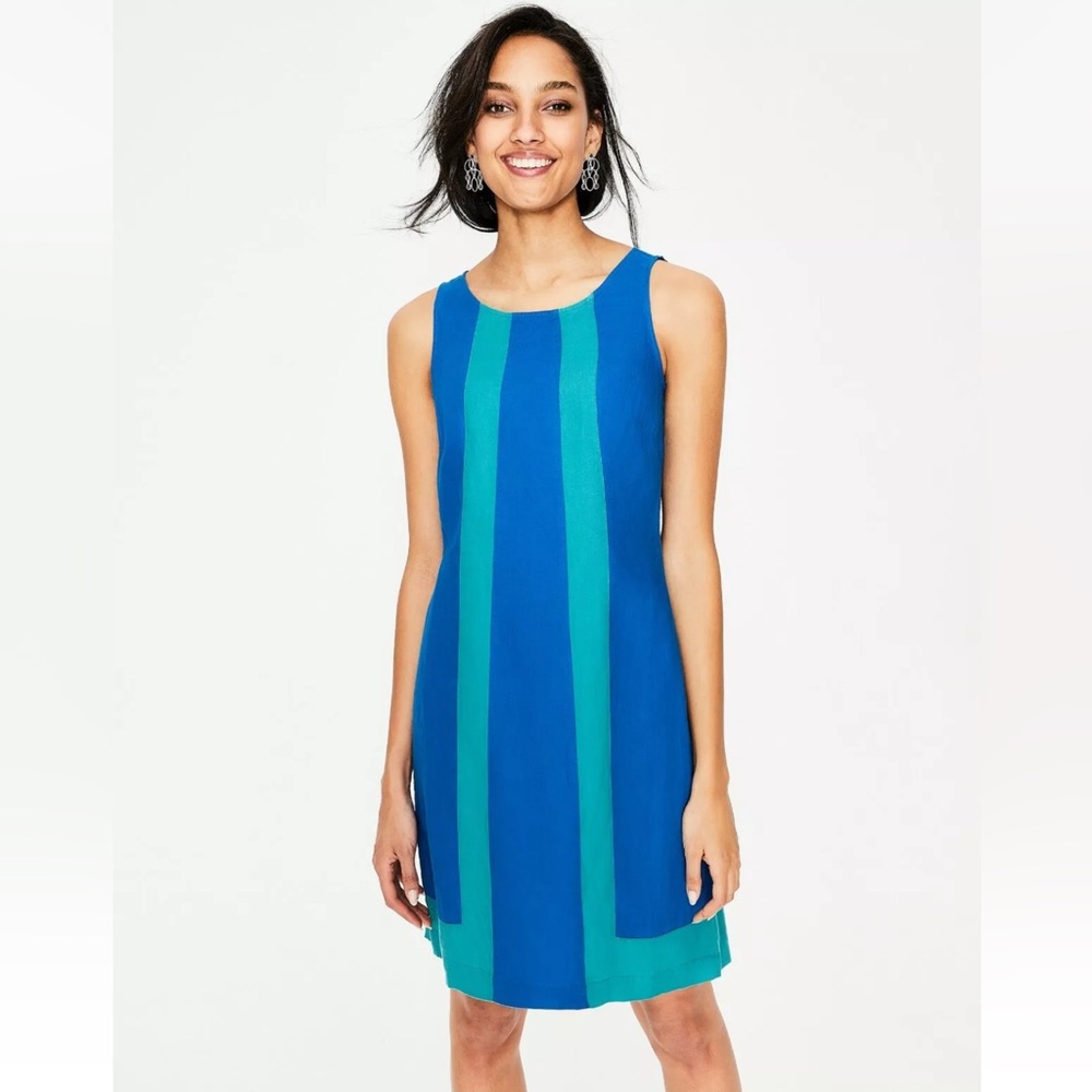 NWT Boden Tilly Linen Sleeveless Dress, Blue and Turquoise Colorblock, Size 6